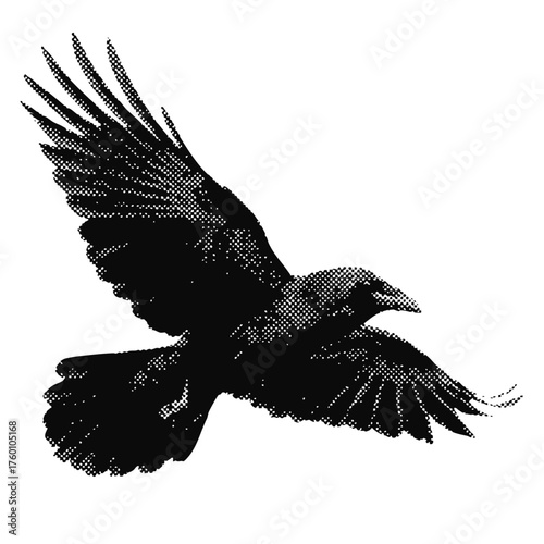 Modern grunge halftone effect raven design element. trendy gritty montage design icon