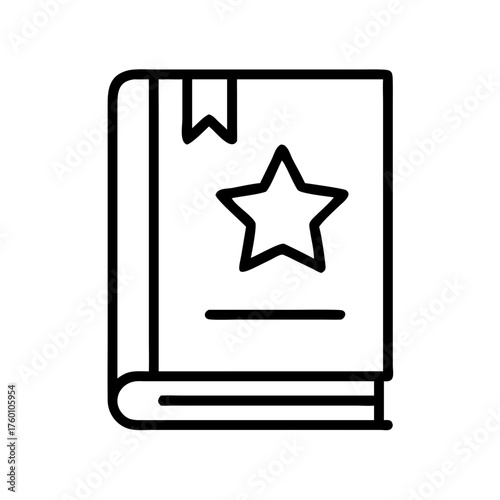 Line art illustration of a book with star icon for Halloween theme  