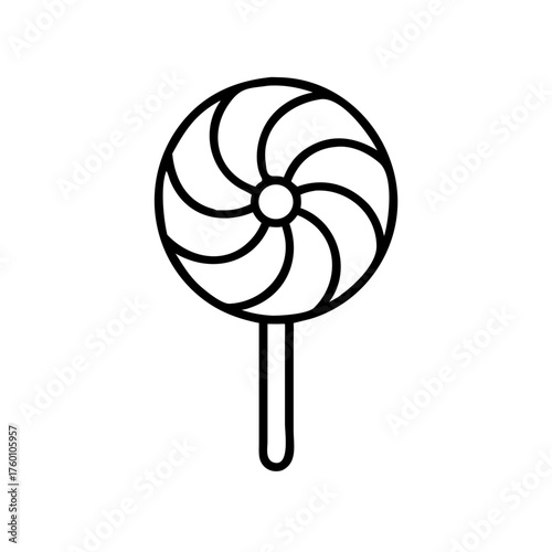 Black and white lollipop candy with a spiral design on a plain background  