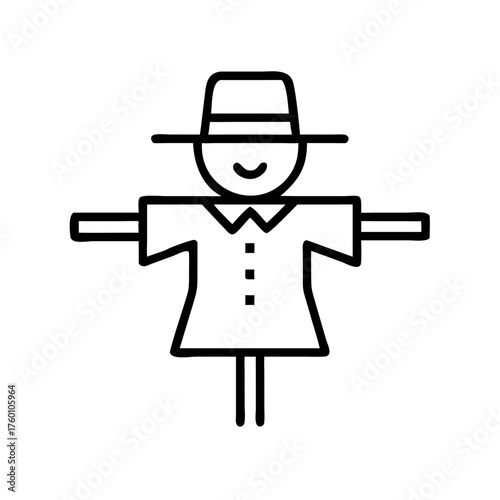 Scarecrow icon in simple line art on transparent background  