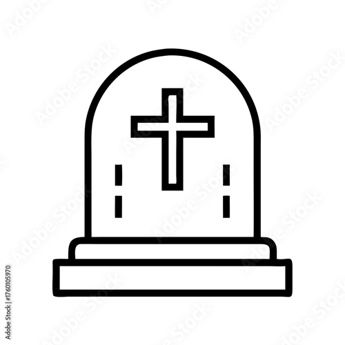 Gravestone with cross icon in minimalist line art style  