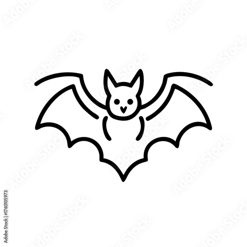 Bat flying icon in simple line art on a transparent background  
