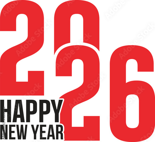 Happy New Year 2026 isolated on white background