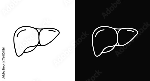 Human Liver Organ Anatomy Line Art Icon Set in Black and White