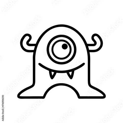 Cartoon monster with one eye and fangs on a transparent background  