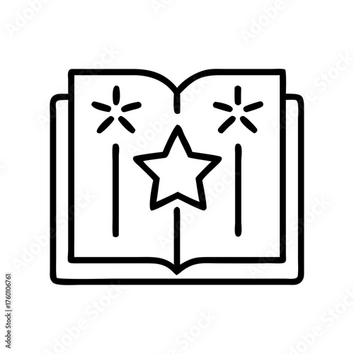 Open magic book with stars and sparkles on a transparent background  