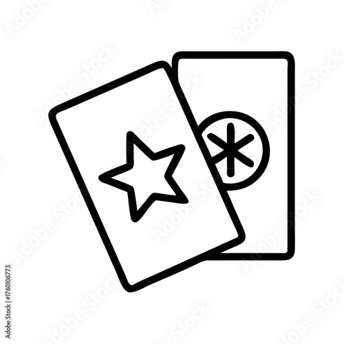Tarot cards with star and asterisk symbols on transparent background  