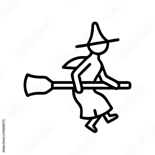 Witch flying on a broomstick in Halloween icon on a transparent background  