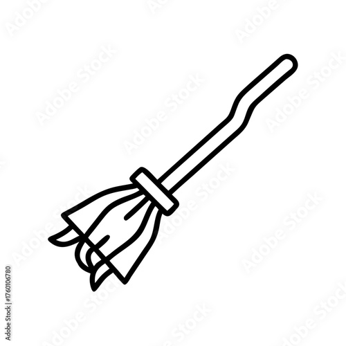 Witch's broom icon in simple line art style on transparent background  