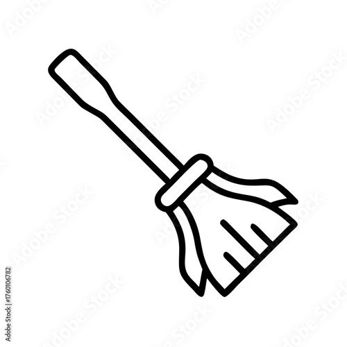 Witch's broom illustration in minimal style on white background  