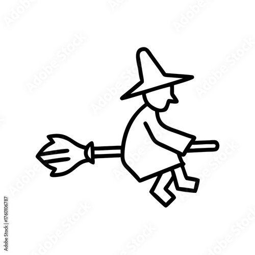 Witch flying on broomstick in Halloween icon illustration  