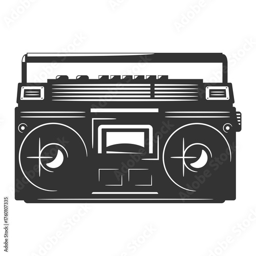 Vintage boombox illustration evokes retro vibes, bringing back 80s nostalgia, perfect for music lovers and vintage-themed designs, adding a cool, old-school touch