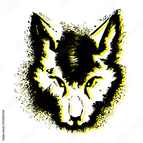 Striking wolf head design with abstract grunge texture, perfect for edgy brands or nature-inspired projects, a wild and untamed spirit animal, modern and artistic style