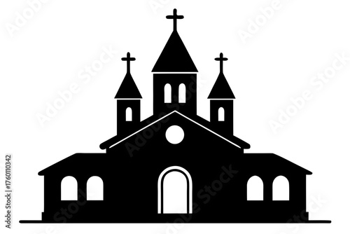 Christian church house silhouette vector, Church building black icon, Landmark location symbol for map
