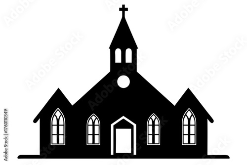Christian church house silhouette vector, Church building black icon, Landmark location symbol for map