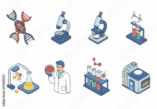 Isometric Pixel Art Science Laboratory Research and Experiment Illustration Asset