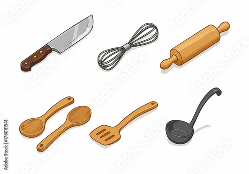 Isometric Detailed Kitchen Utensils Cooking Equipment Appliance Illustration