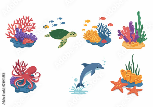 Pixelated Sea Life Creature Scene Collection Marine Graphic Elements