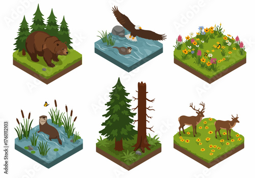 Isometric Natural Habitat Forest Animal Tile Game Element Design