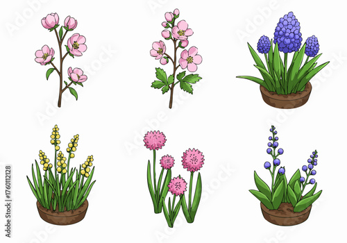 Cute Pixel Art Spring Flowers Growing Plant Illustration Collection