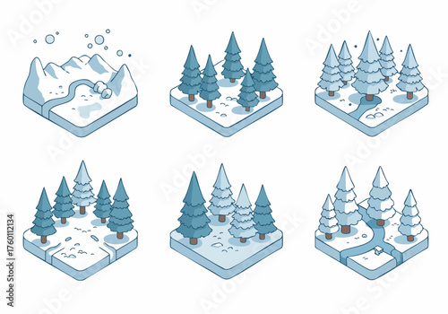 Isometric Pixel Winter Forest Set for Game Development Landscape Asset