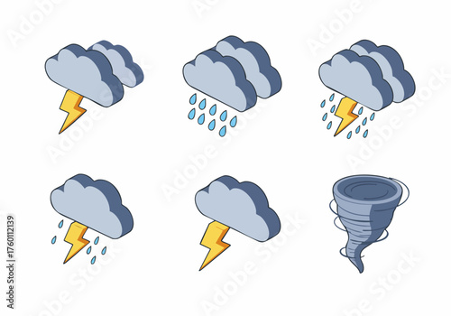 Isometric Style Detailed Weather Condition Elements Climate Icons Collection