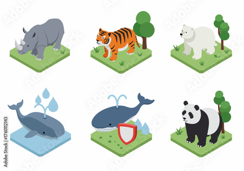 Isometric Cartoon Wild Animal Icon Illustration Collection for Microstock