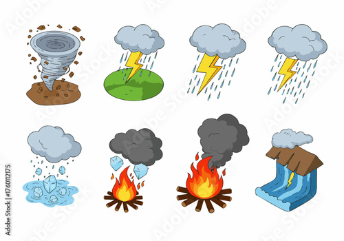 Handdrawn Detailed Disaster Weather Icons Set Showing Different Natural Calamities
