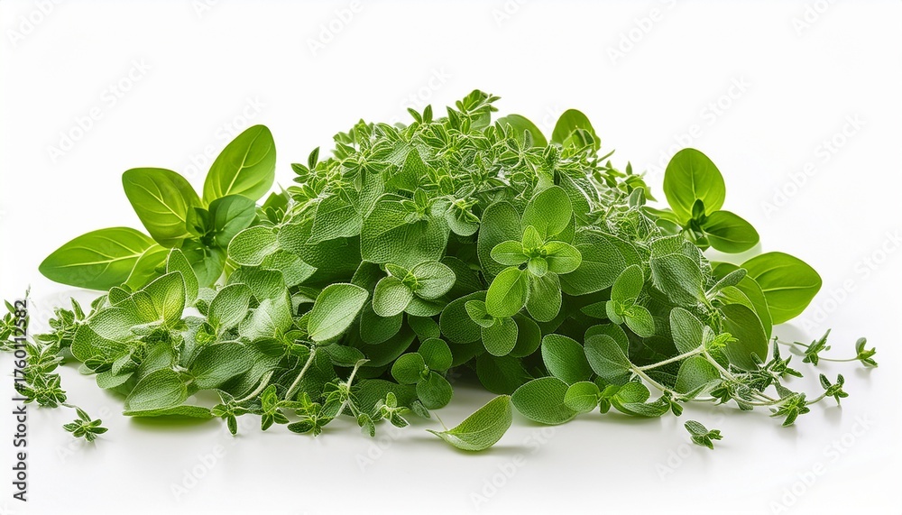 Obraz premium Fresh Marjoram On White Background