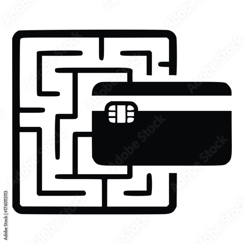 Credit Card and Maze Icon Illustrating Financial Complexity.