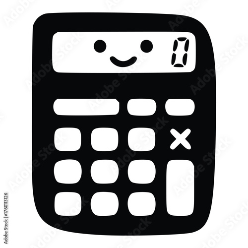 Cute Cartoon Calculator with Happy Face Displaying Zero.
