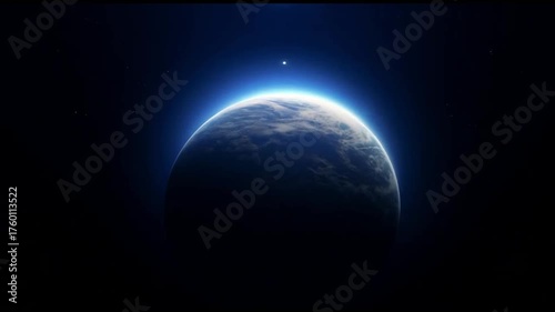 Beautiful Planet Earth glowing with vibrant blue atmosphere in dark outer space from orbit
