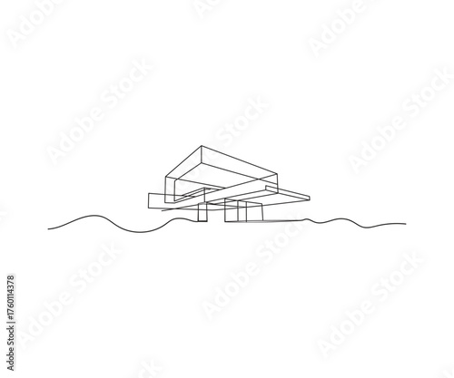 Geometric Abode: a minimalist architectural line drawing showcasing a modern building design, highlighting clean lines and innovative structures