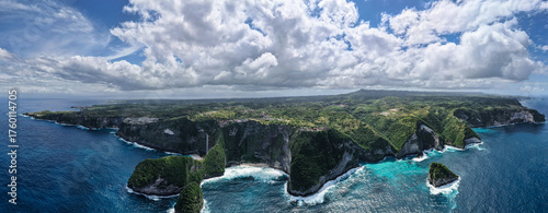 stunning Nusa Penida Bali aerial imagery showcasing dramatic cliffs bordering shimmering turquoise tropical waters
