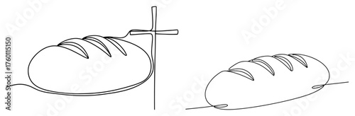 Eucharist Bread and Cross Continuous Line Drawing. Christian Vector Illustration of the Holy Communion Symbol.
