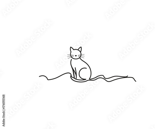 Cute Cat Silhouette: A minimalist, line art illustration of a charming cat with a friendly gaze, showcasing simplicity and elegance.