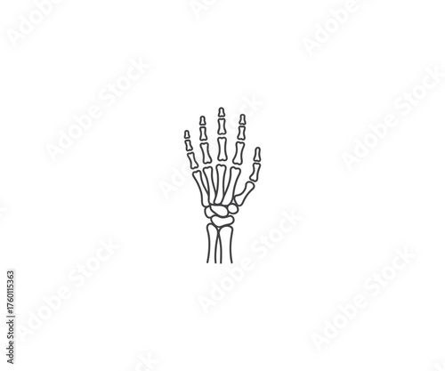 Anatomy of Hand: A detailed line drawing showcases the intricate skeletal structure of a human hand, highlighting the complexity and form of the bones.