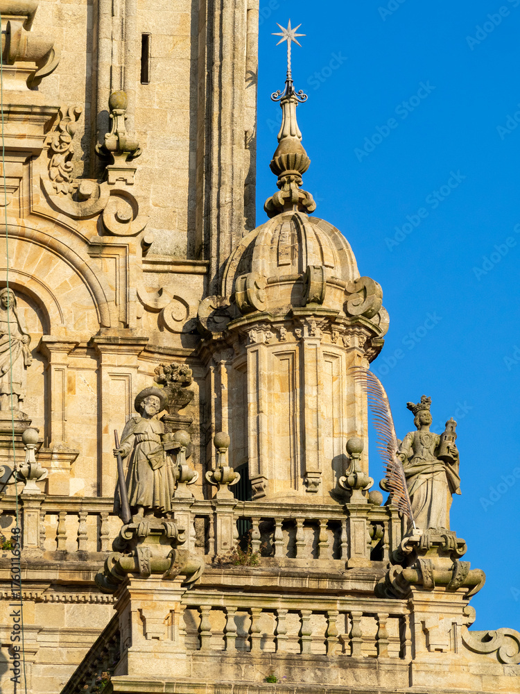 Fototapeta premium Santiago de Compostela Cathedral Bell Tower statues