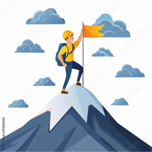 Triumphant Climber Reaching Mountain Summit