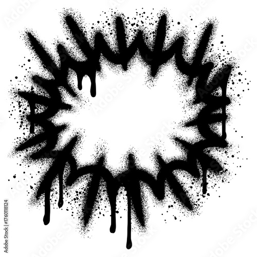 Explosion bomb comic surprise speech balloon expression in graffiti style with black spray paint