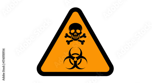 Vector  an orange triangle warning sign with a skull and crossbones above a biohazard symbol is displayed