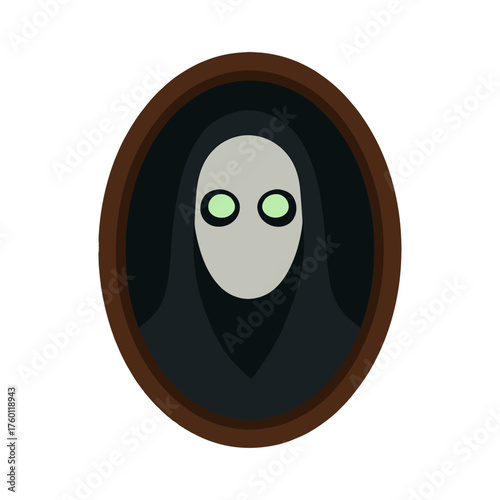 Minimalist Ominous Ghost Portrait Vector Illustration in Oval Frame