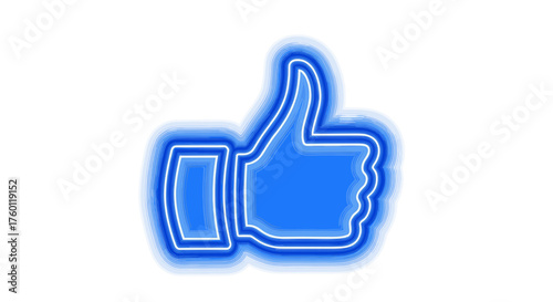 Vector  illustration of a vibrant blue thumbs up symbol with a glowing outline effect on a plain surface