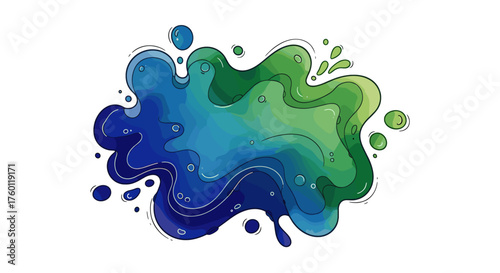 Vector  illustration of a vibrant watercolor splash with shades of blue and green blending together nicely