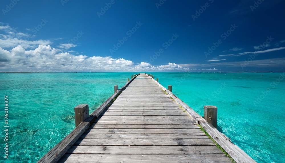 Fototapeta premium Wooden Jetty That Juts Out Into Paradise Tuquoise Waters Generative Ai