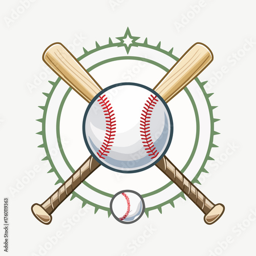 Baseball Emblem with Crossed Bats and Ball