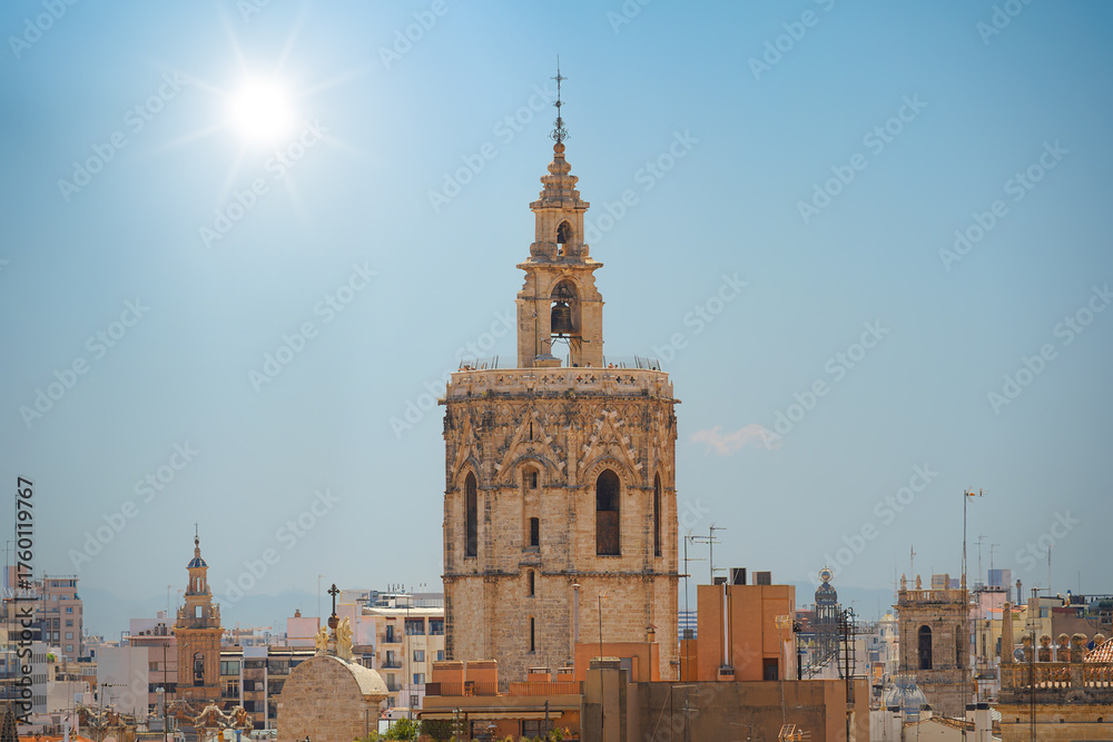 Fototapeta premium Miguelete tower Valencia above the old town, ideal for travel, content from Valencia and religion.