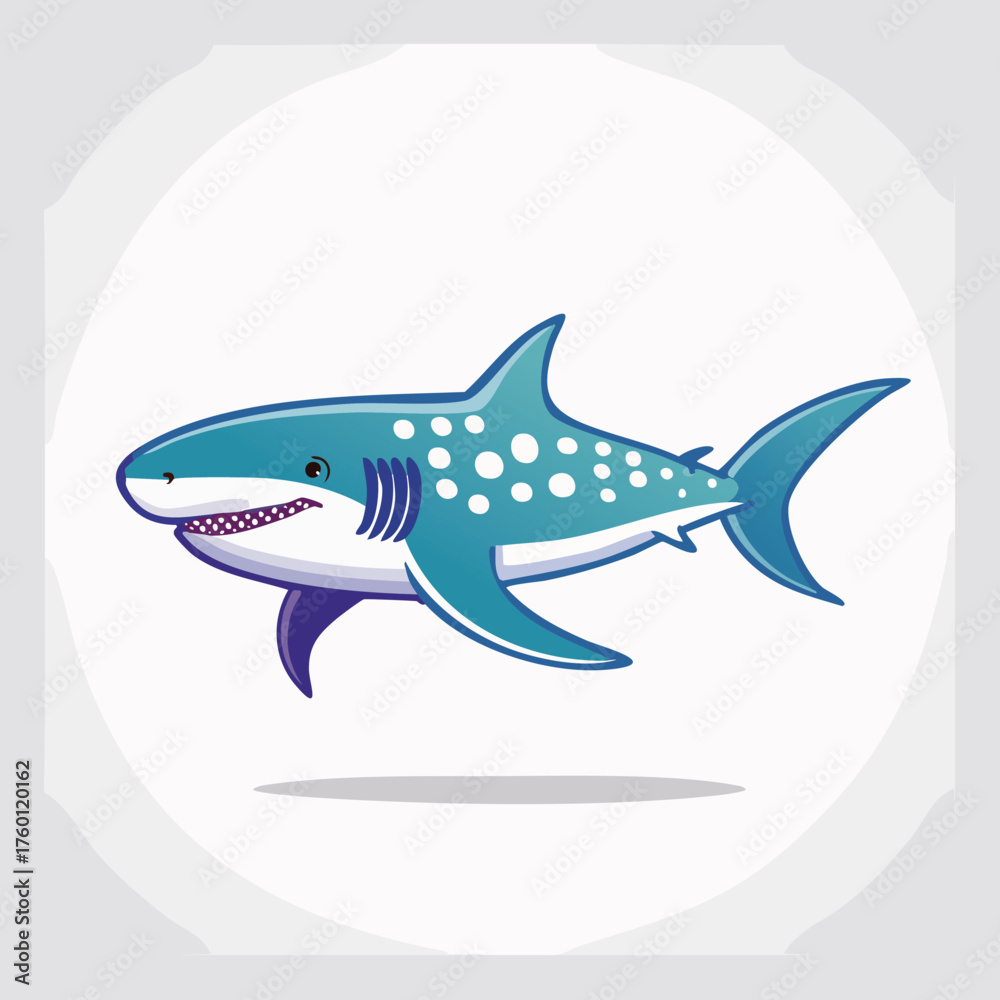 Obraz premium Cartoon Illustration of a Spotted, Blue Shark Swimming