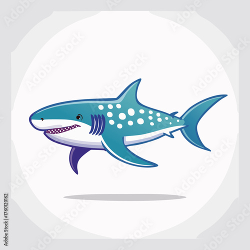 Cartoon Illustration of a Spotted, Blue Shark Swimming
