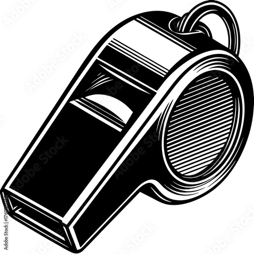 Whistle Illustration: A detailed monochromatic illustration of a classic whistle, symbolizing calls, guidance, and authority. This image captures the essence of a simple yet powerful instrument.